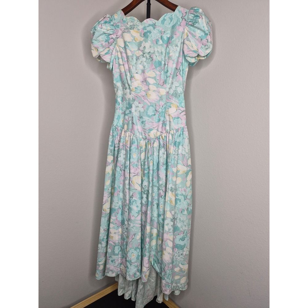 Vintage 80s Alfred Angelo Cotton Garden Party Dress Floral Summer Tea Size 4/6 S - Picture 1 of 16